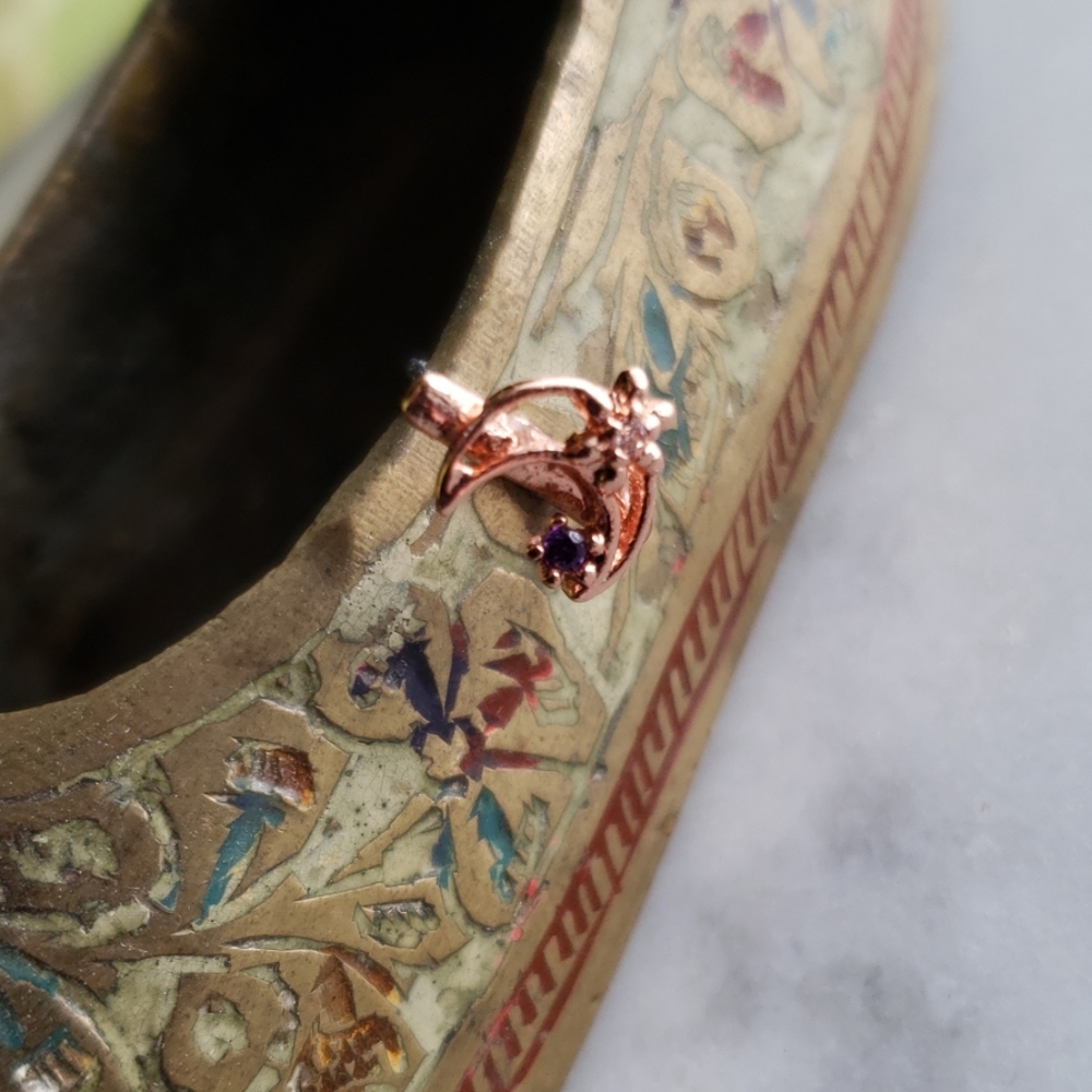 Body Candy Rose Gold Tone Moon Noose Ring Blue CZ